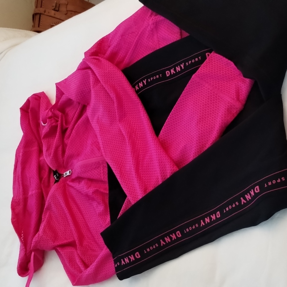 DKNY sport hot pink zipper workout jacket with workout pants S/M